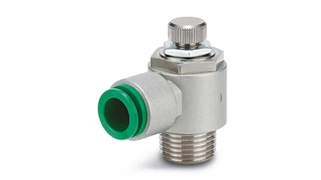 Régleurs de débit, Standard, Raccord instantané, Manipulation simple, Corps en métal, Coudé M5 Tube ∅6