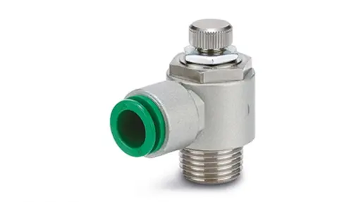 [AS1201-M5-F06] Régleurs de débit, Standard, Raccord instantané, Manipulation simple, Corps en métal, Coudé M5 Tube ∅6